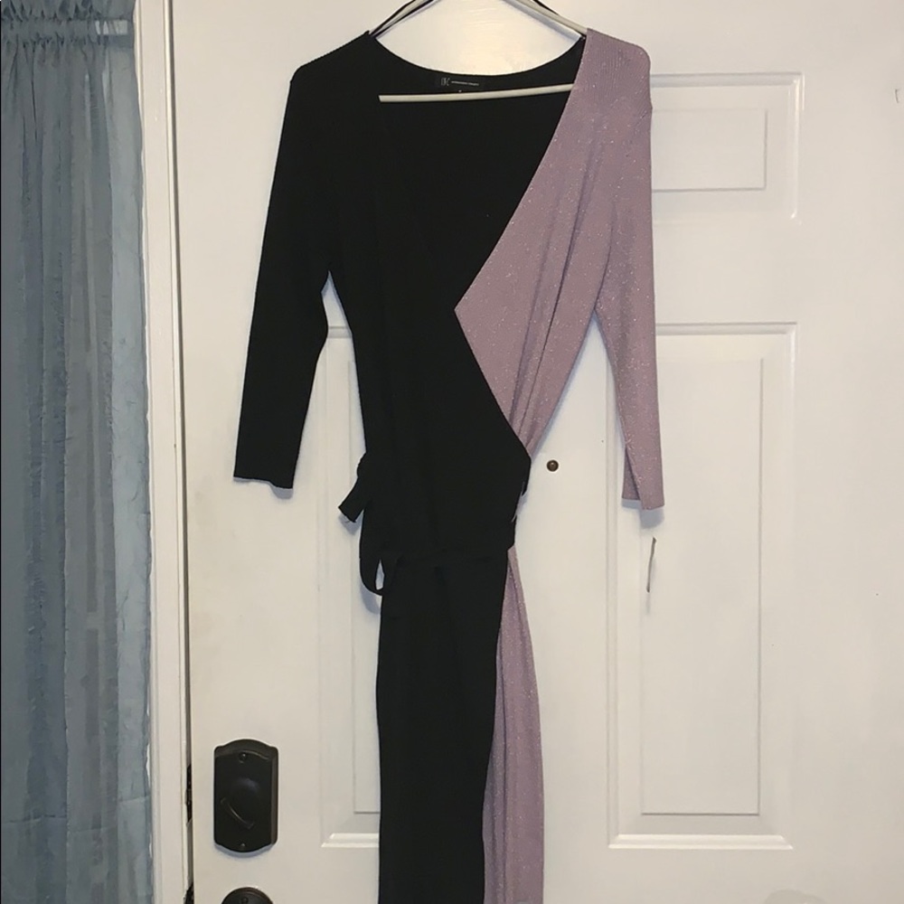 Black and Lavender Thin Sweater wrap dress
